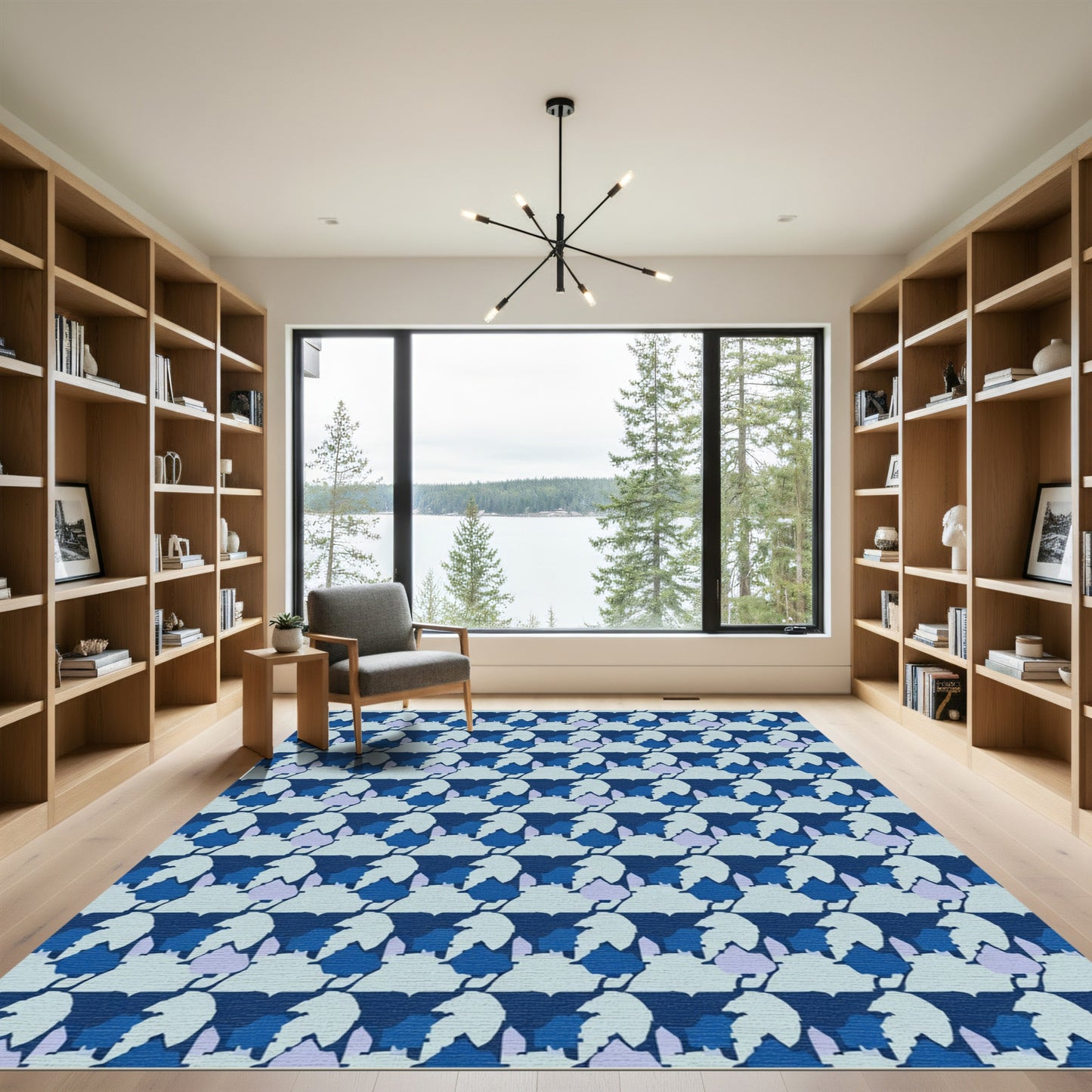 Cool Blue Abstract Block Composition Rug