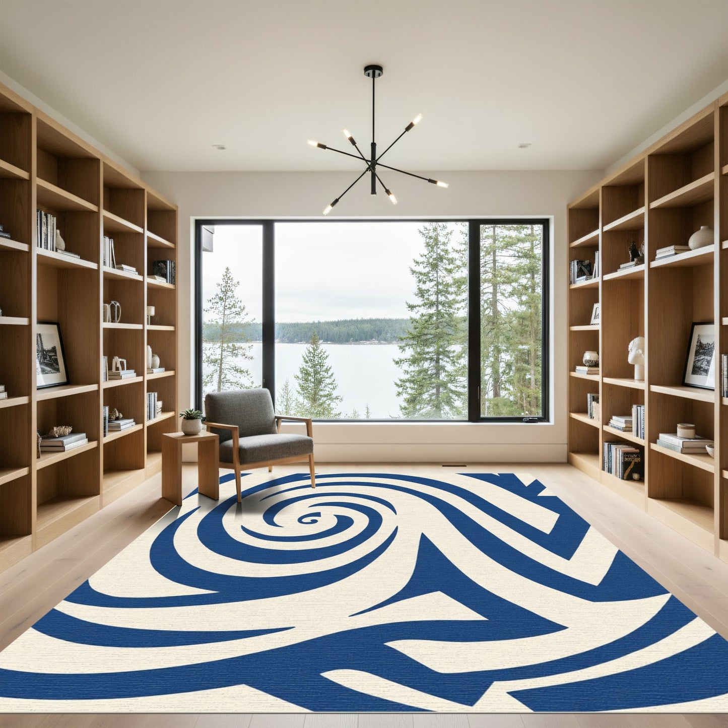 Deep Blue Swirl Abstract Rug