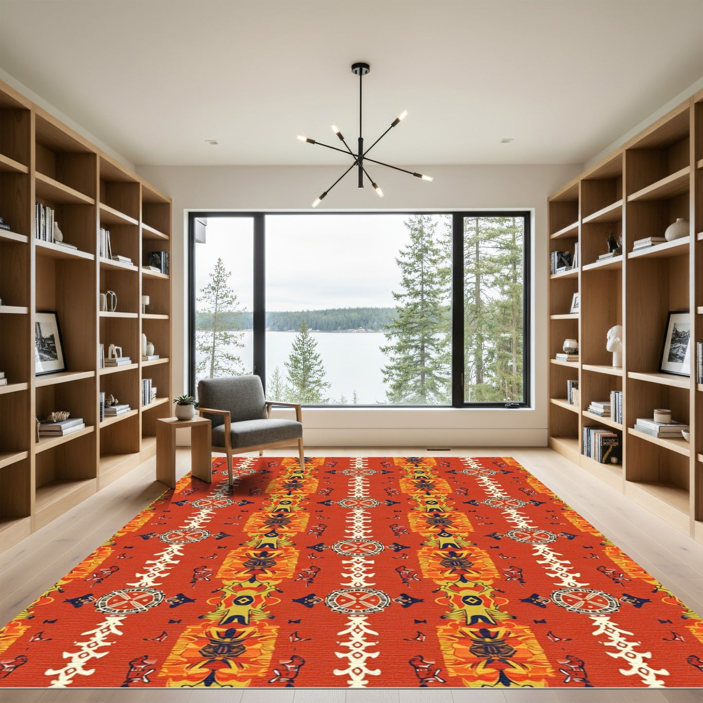 Tribal Sunburst Red Geometric Medallion Rug