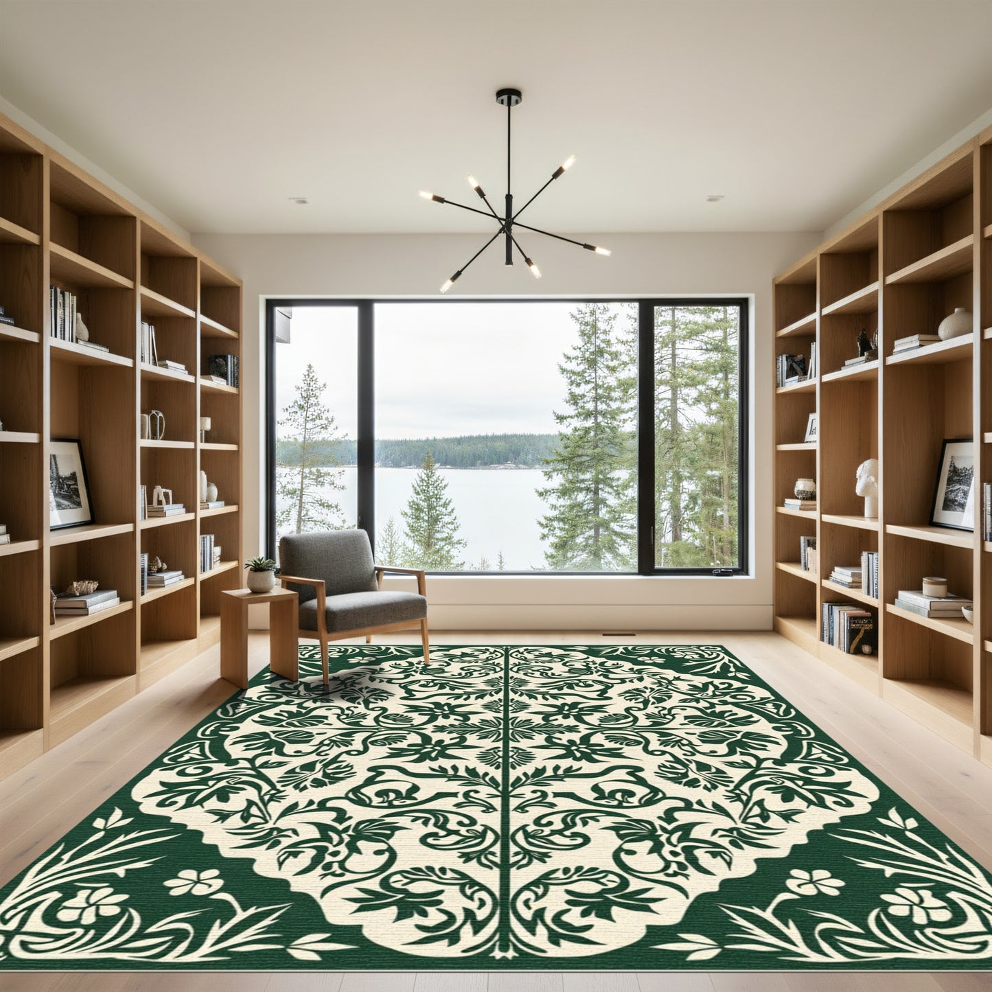 Forest Green Botanical Scrollwork Rug