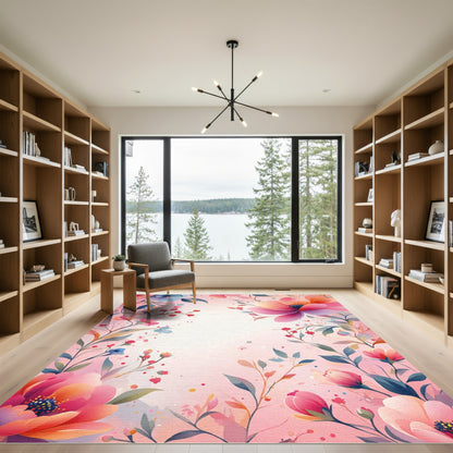 Pink Blush Watercolor Garden Floral Rug