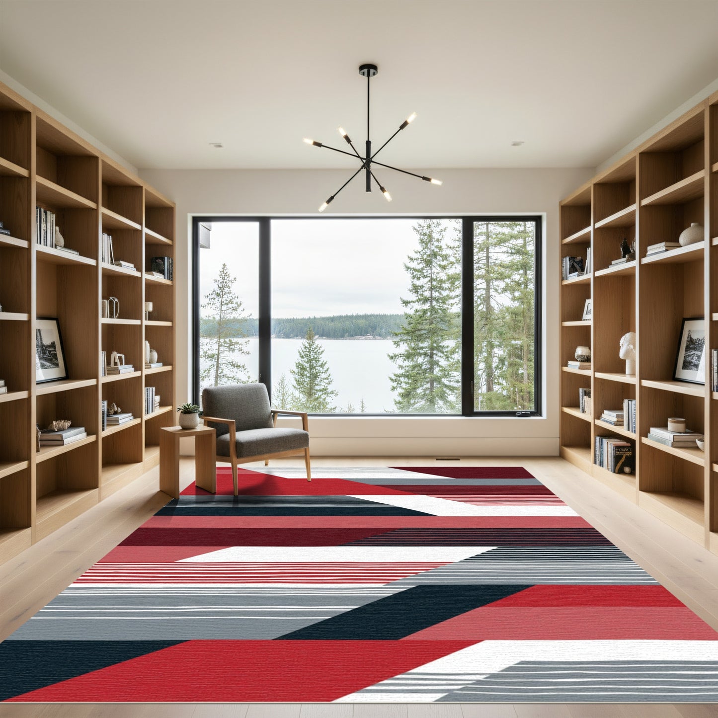 Bold Red Geometric Stripe Abstract Rug