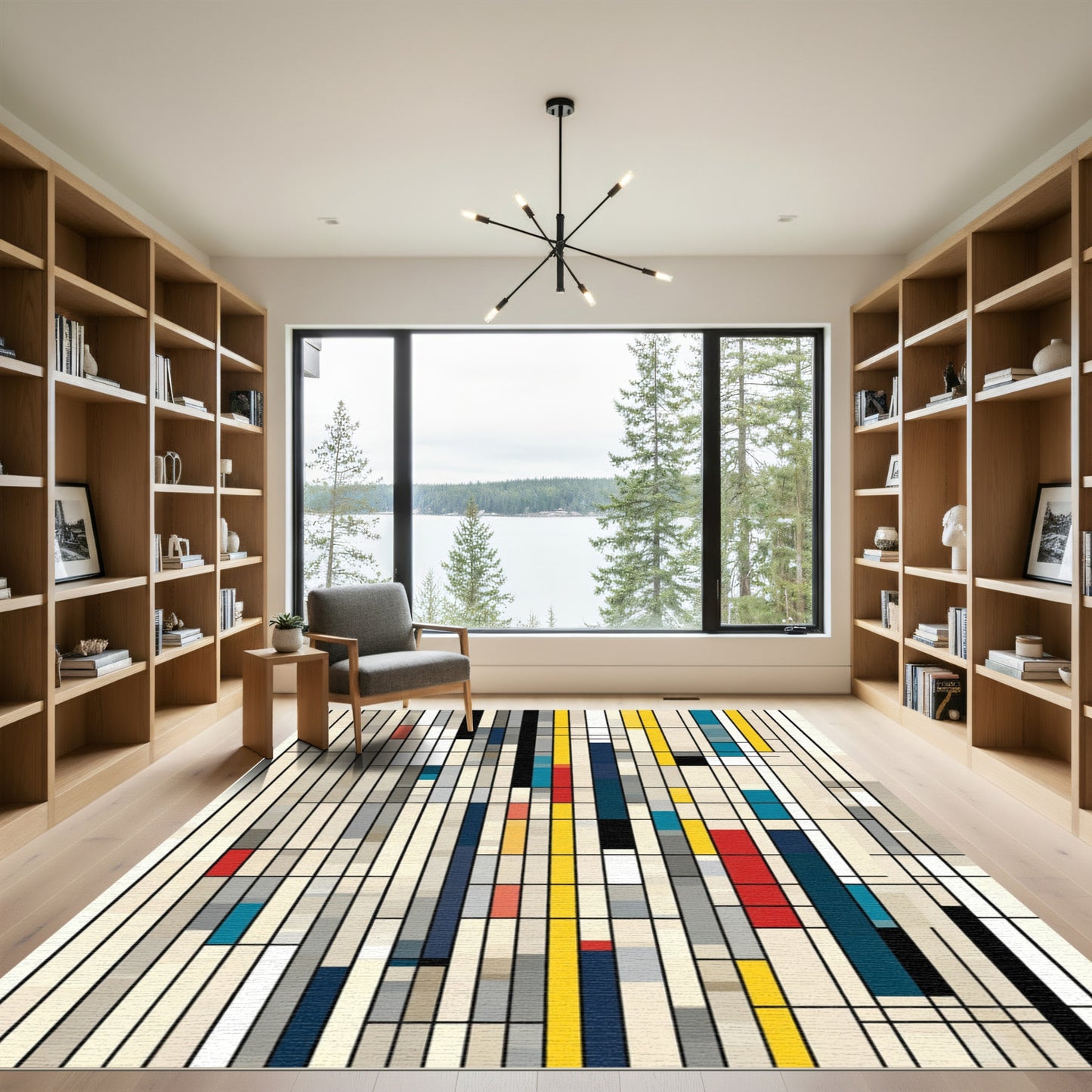 Abstract Geometric Grid Red Yellow Blue Rug