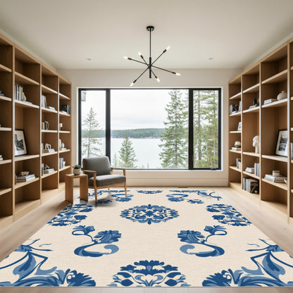 Blue Floral Medallion Damask Rug