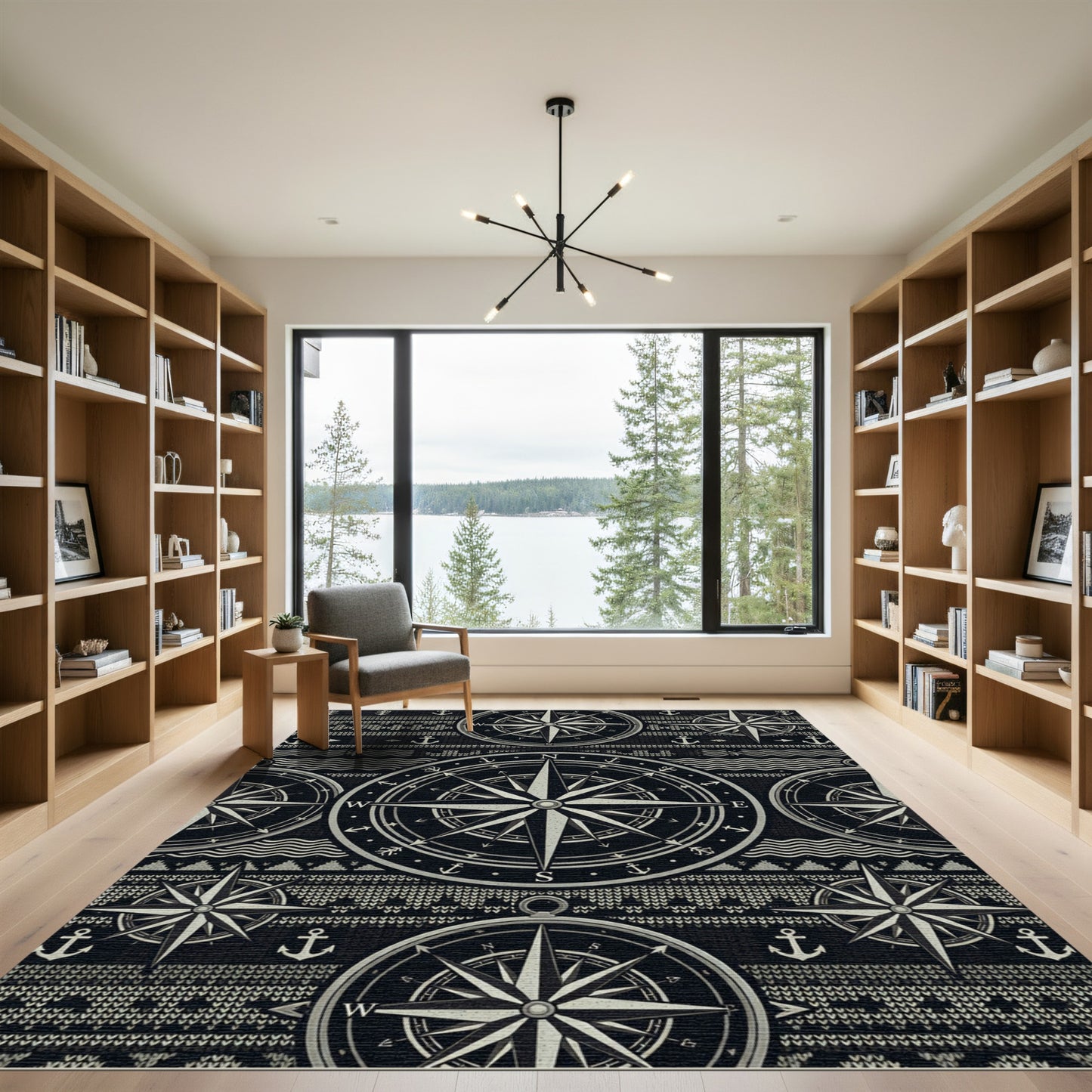Nautical Compass Anchor Nautical Black Rug