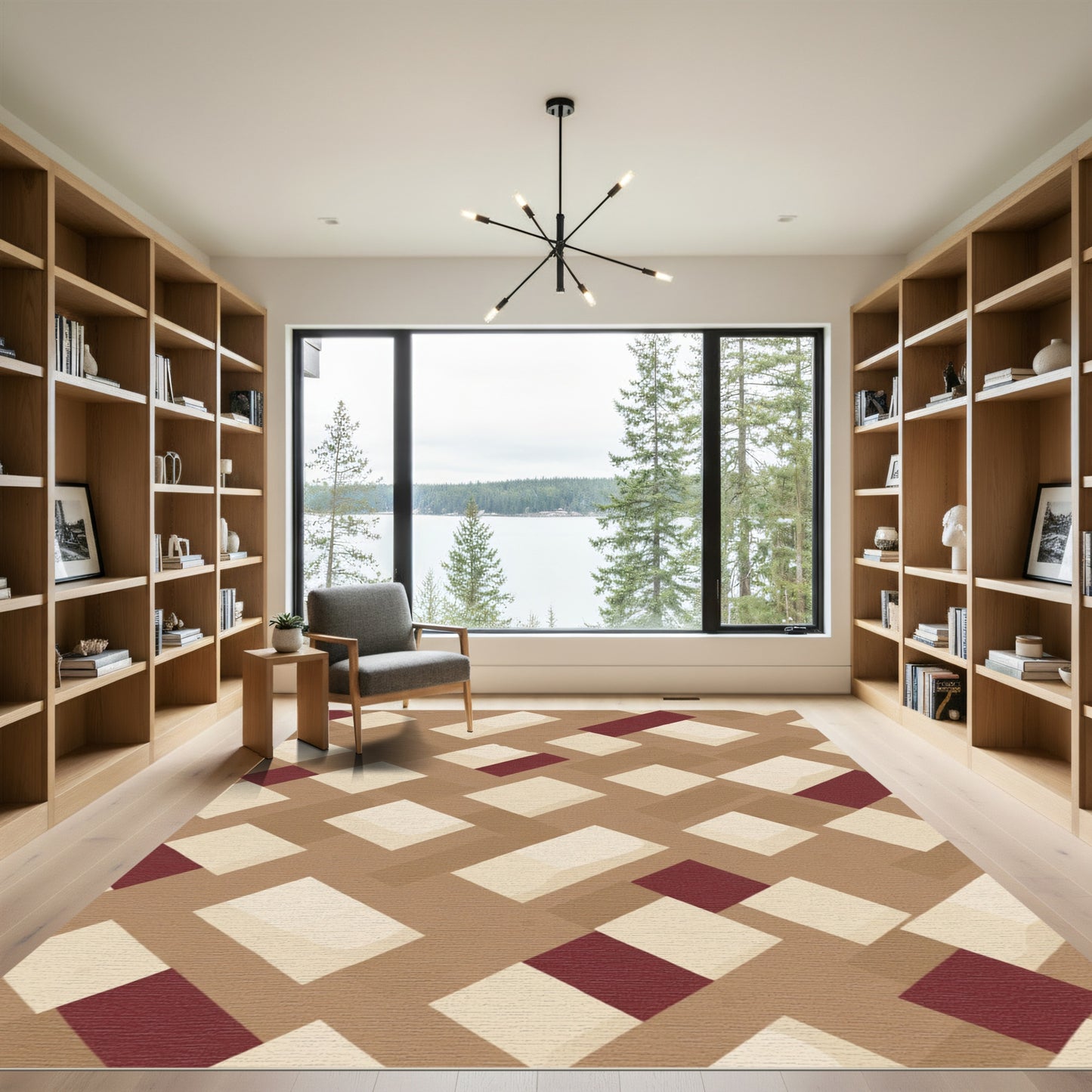 Brown Woven Diamonds Cream Burgundy Rug