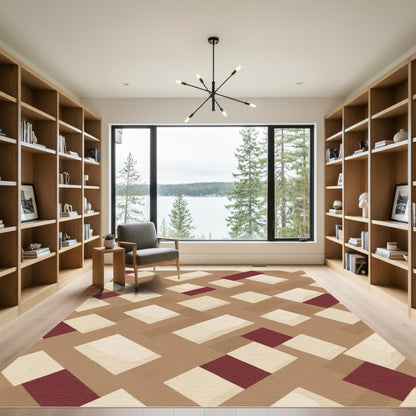 Brown Woven Diamonds Cream Burgundy Rug