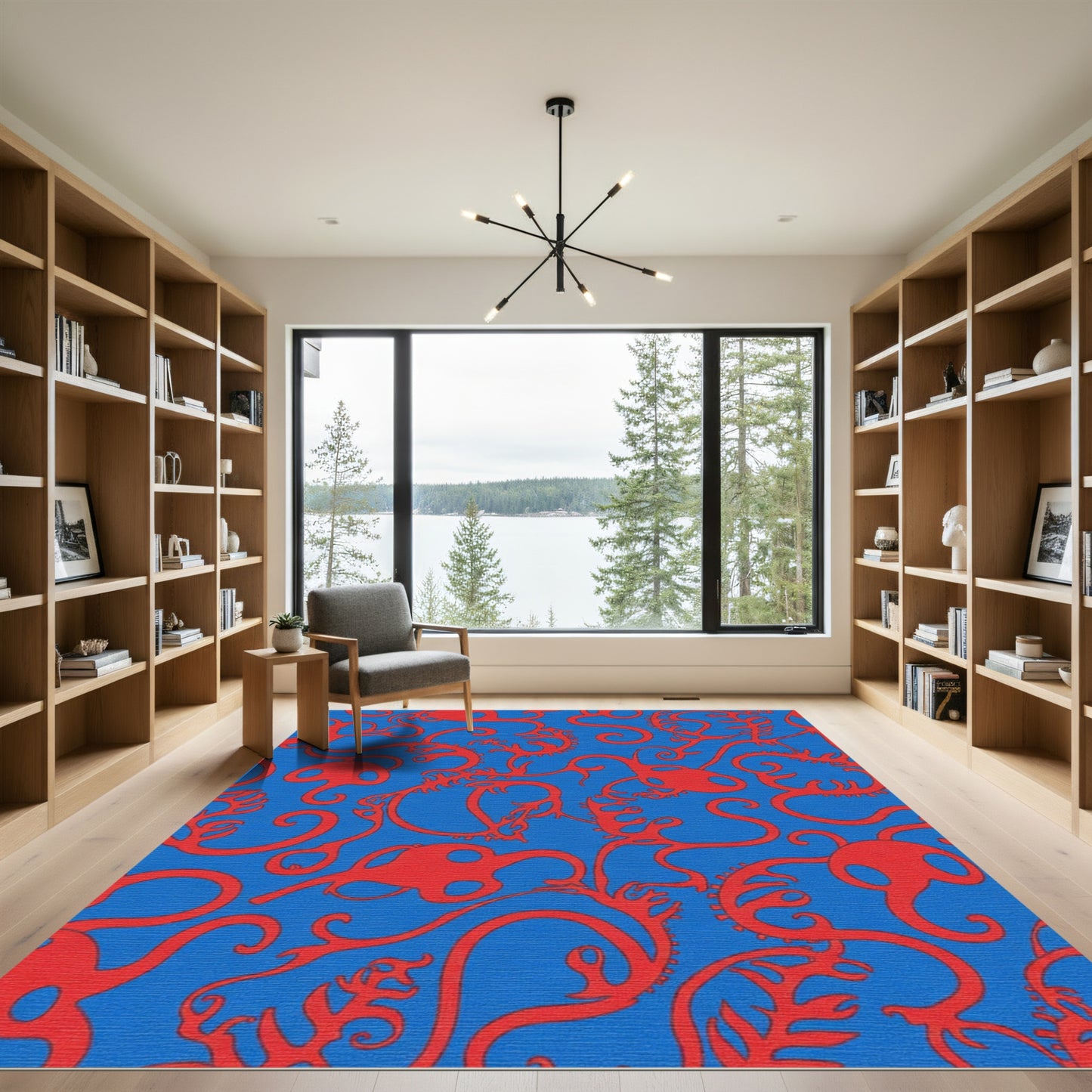 Crimson Abstract Organic Swirls Rug