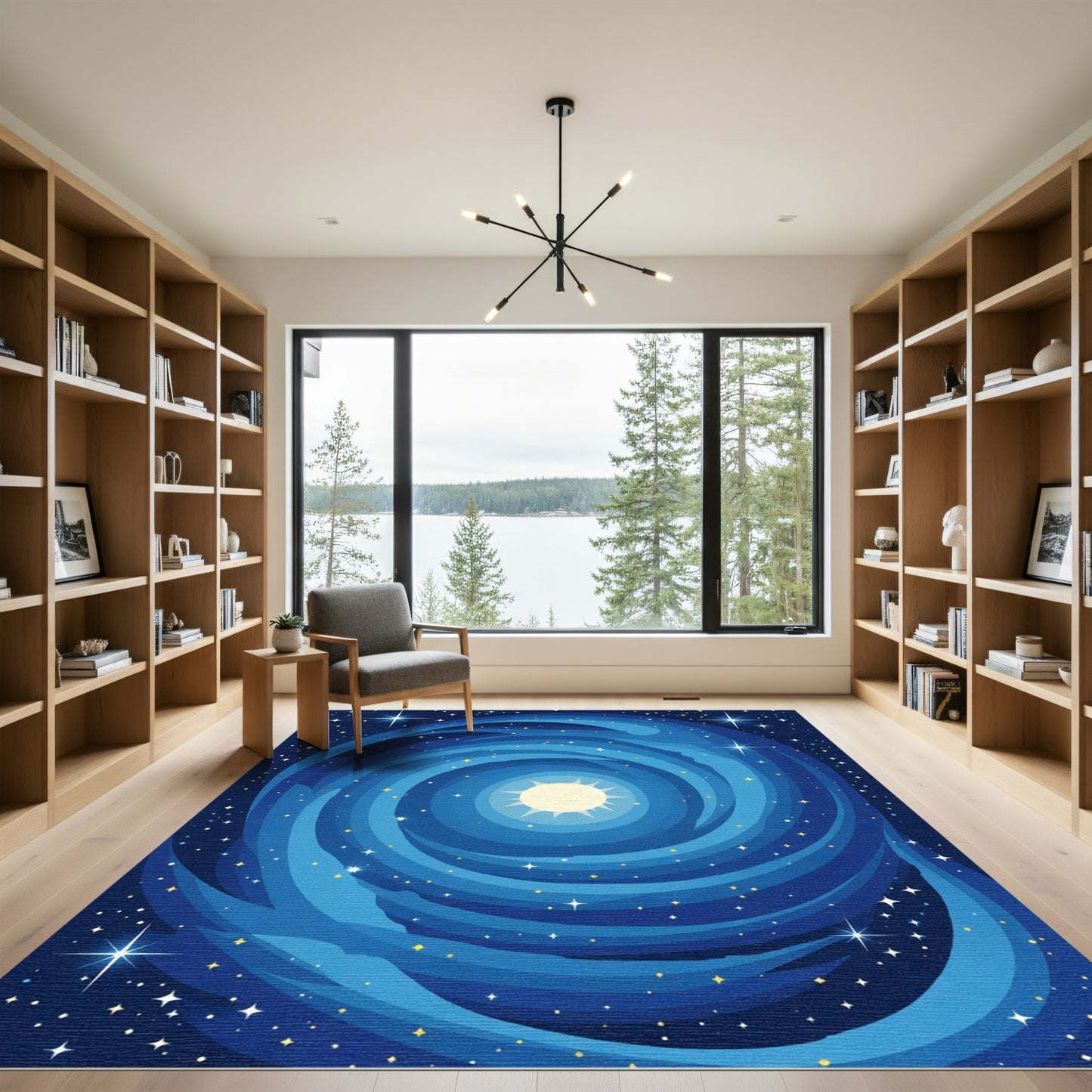 Cosmic Blue Swirl Starry Night Rug