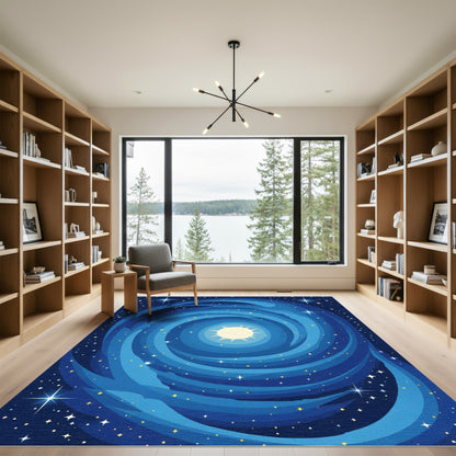 Cosmic Blue Swirl Starry Night Rug