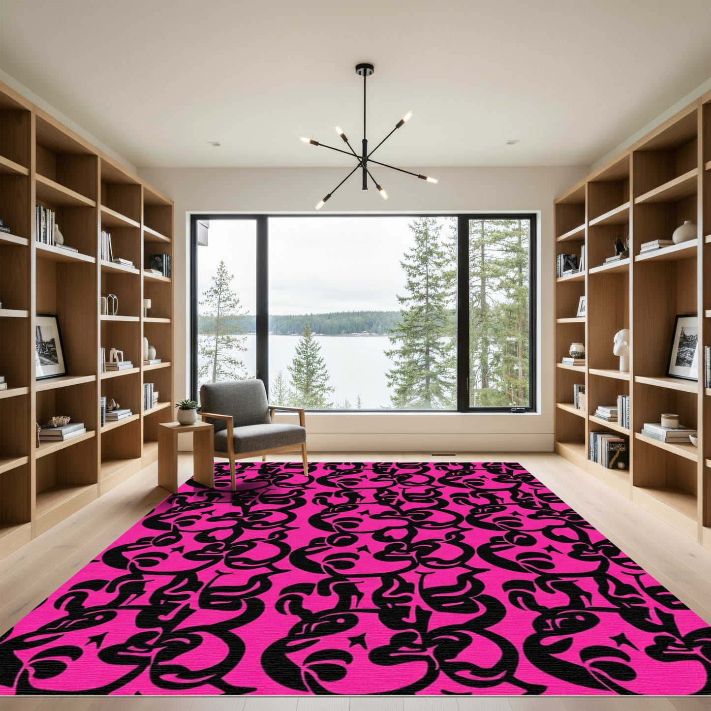 Bold Pink Abstract Kawaii Characters Rug