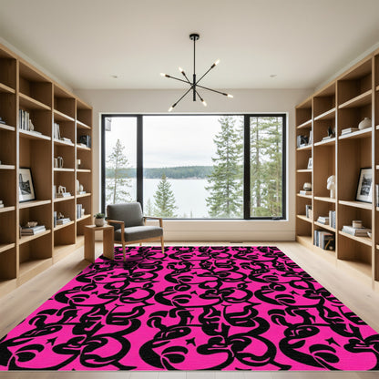 Bold Pink Abstract Kawaii Characters Rug