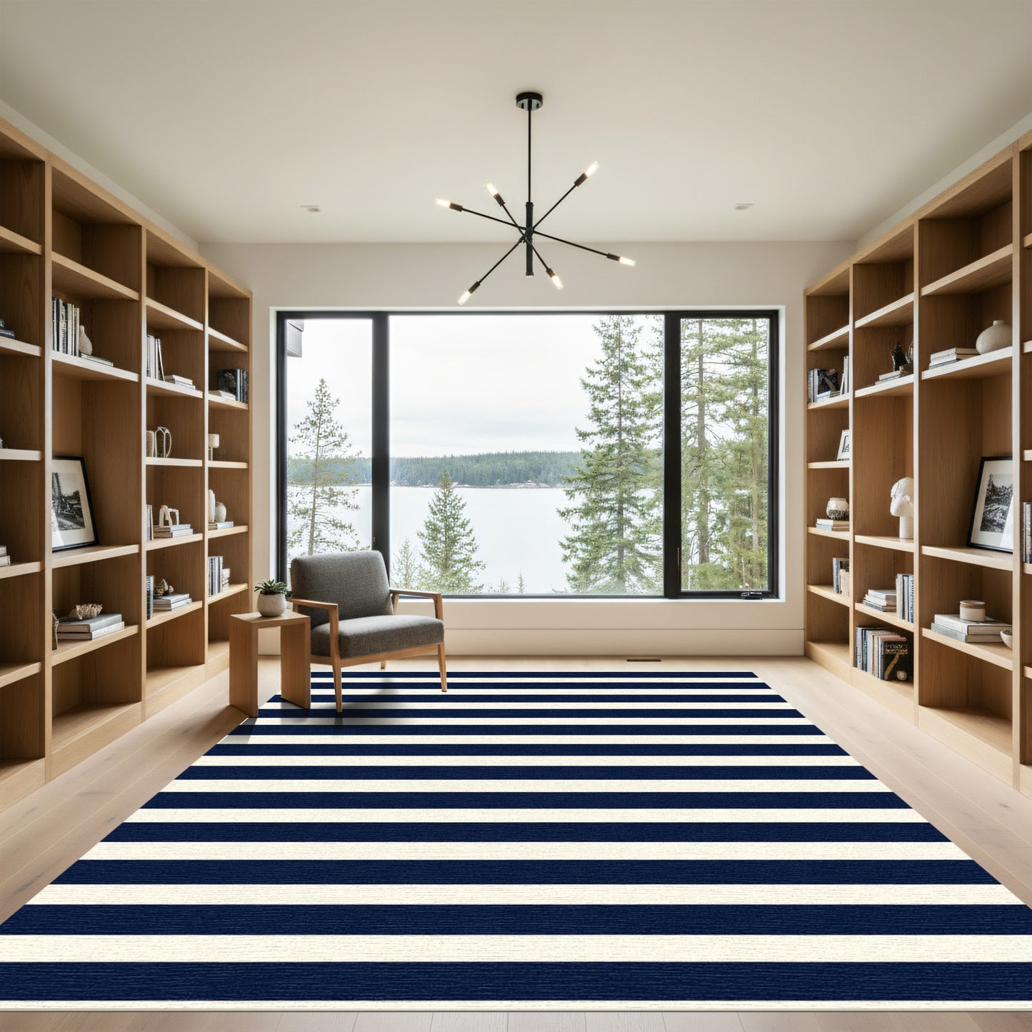 Navy Cream Horizontal Stripe Rug