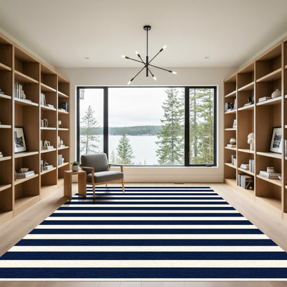 Navy Cream Horizontal Stripe Rug