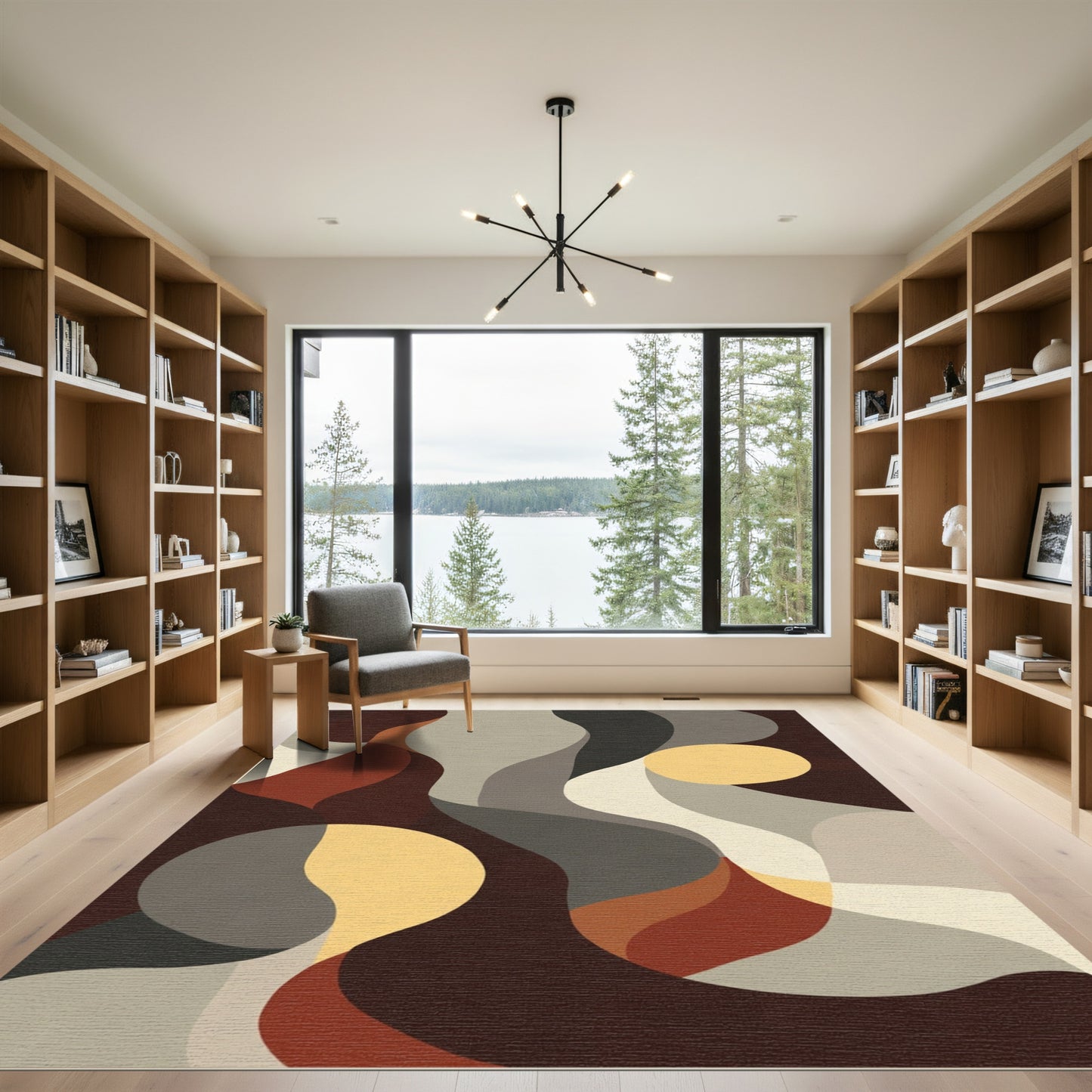 Abstract Earthy Swirl Circles Rug