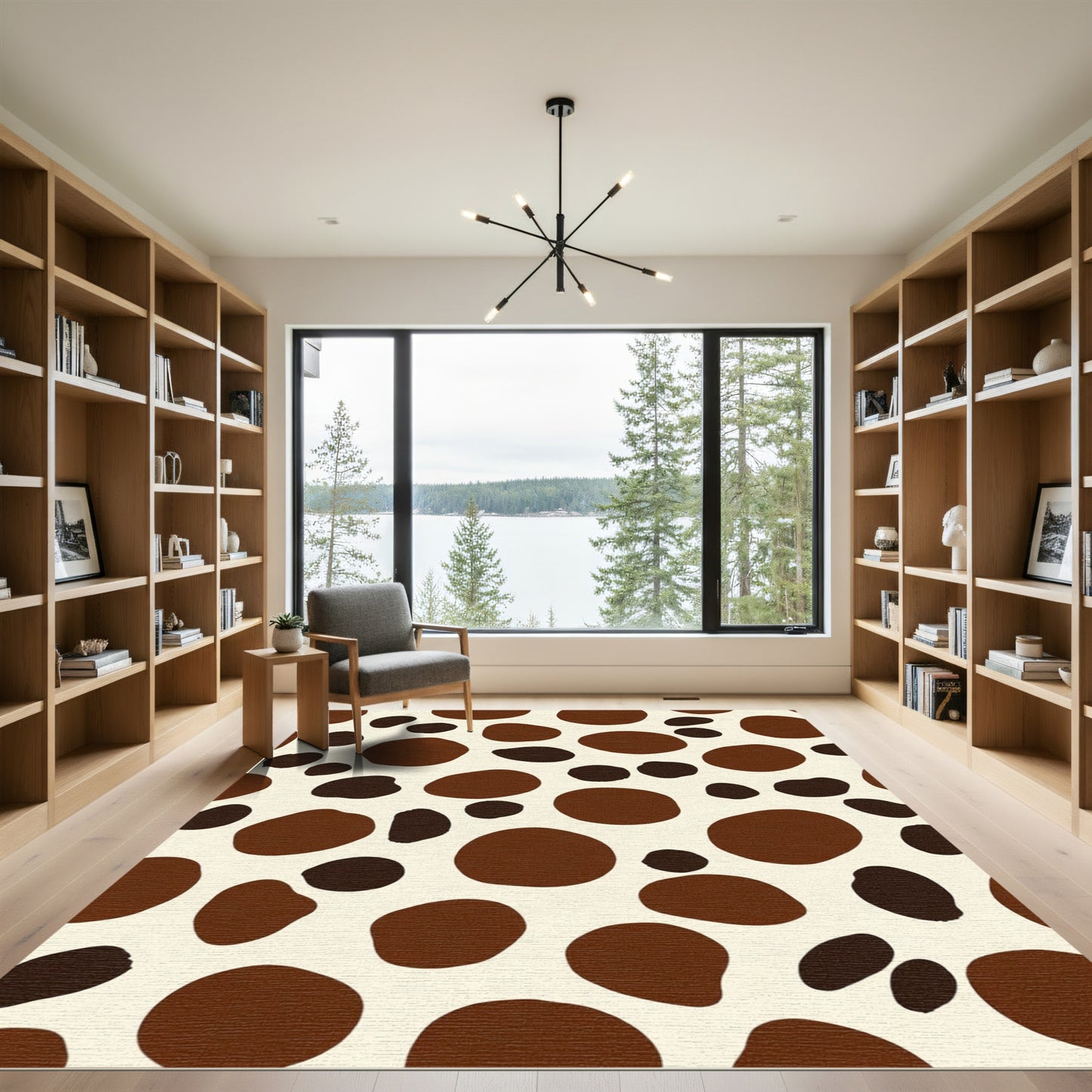 Brown Cream Spotted Irregular Circles Rug