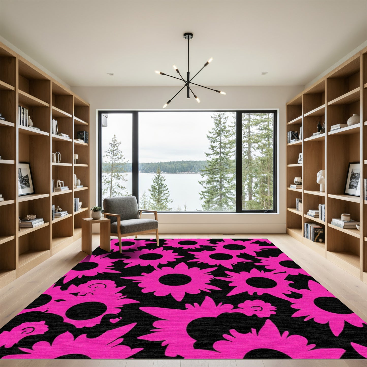 Bright Pink Starburst Floral Rug
