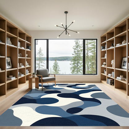 Blue Gray Abstract Paint Swirl Rug