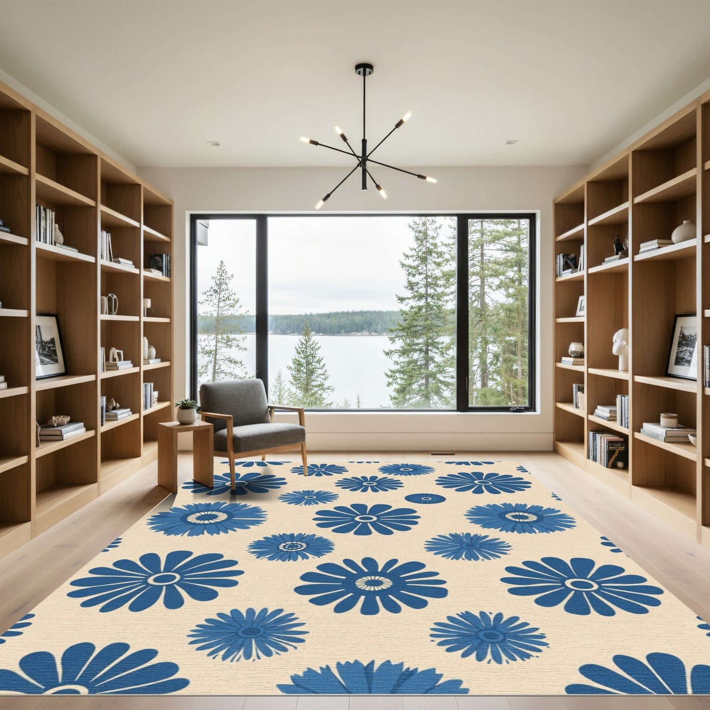 Bold Blue Daisy Bloom Cluster Rug
