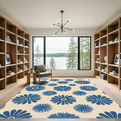 Bold Blue Daisy Bloom Cluster Rug