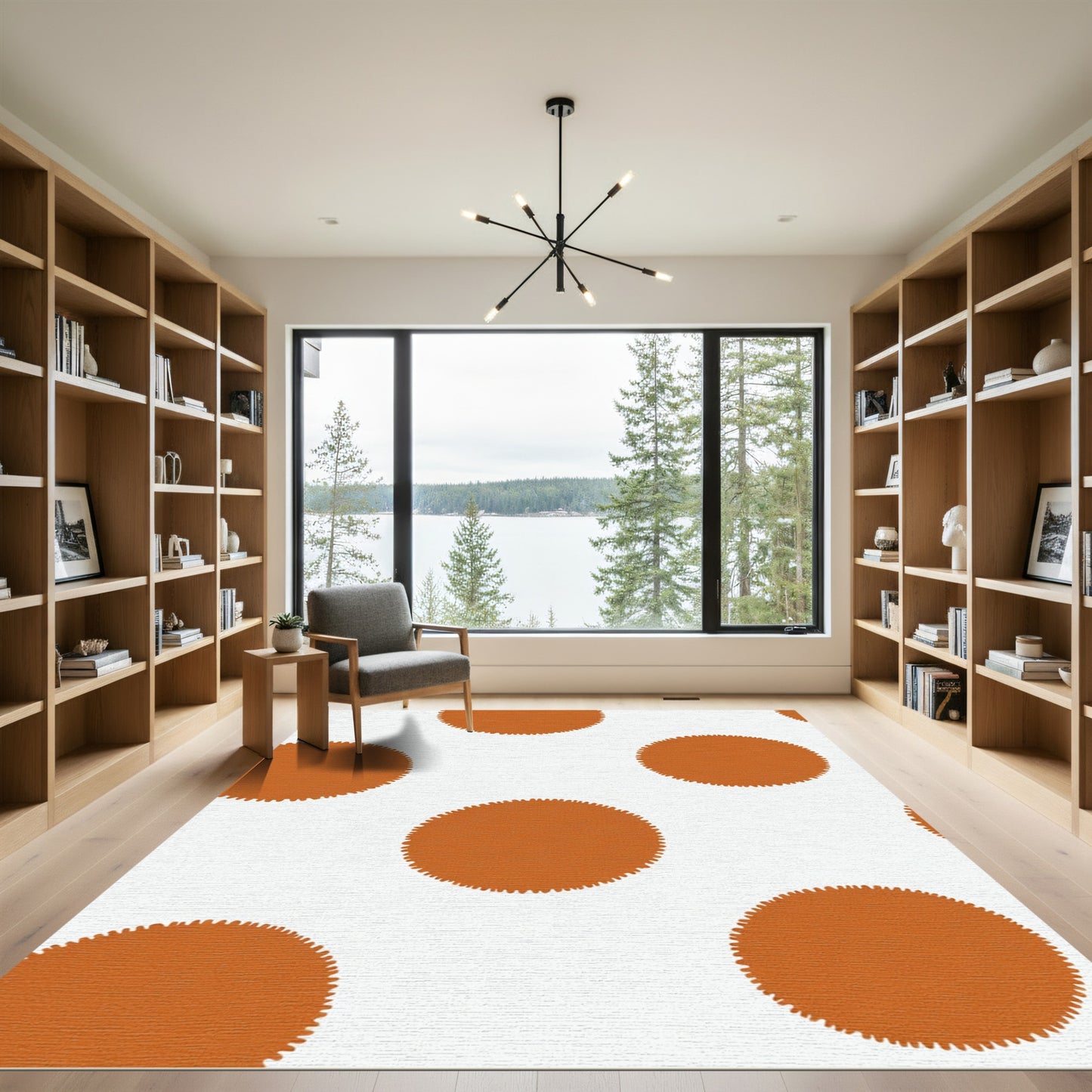 Orange Serrated Circles Composition Rug