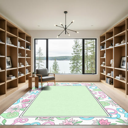 Pastel Floral Alphabet And Numbers Border Rug