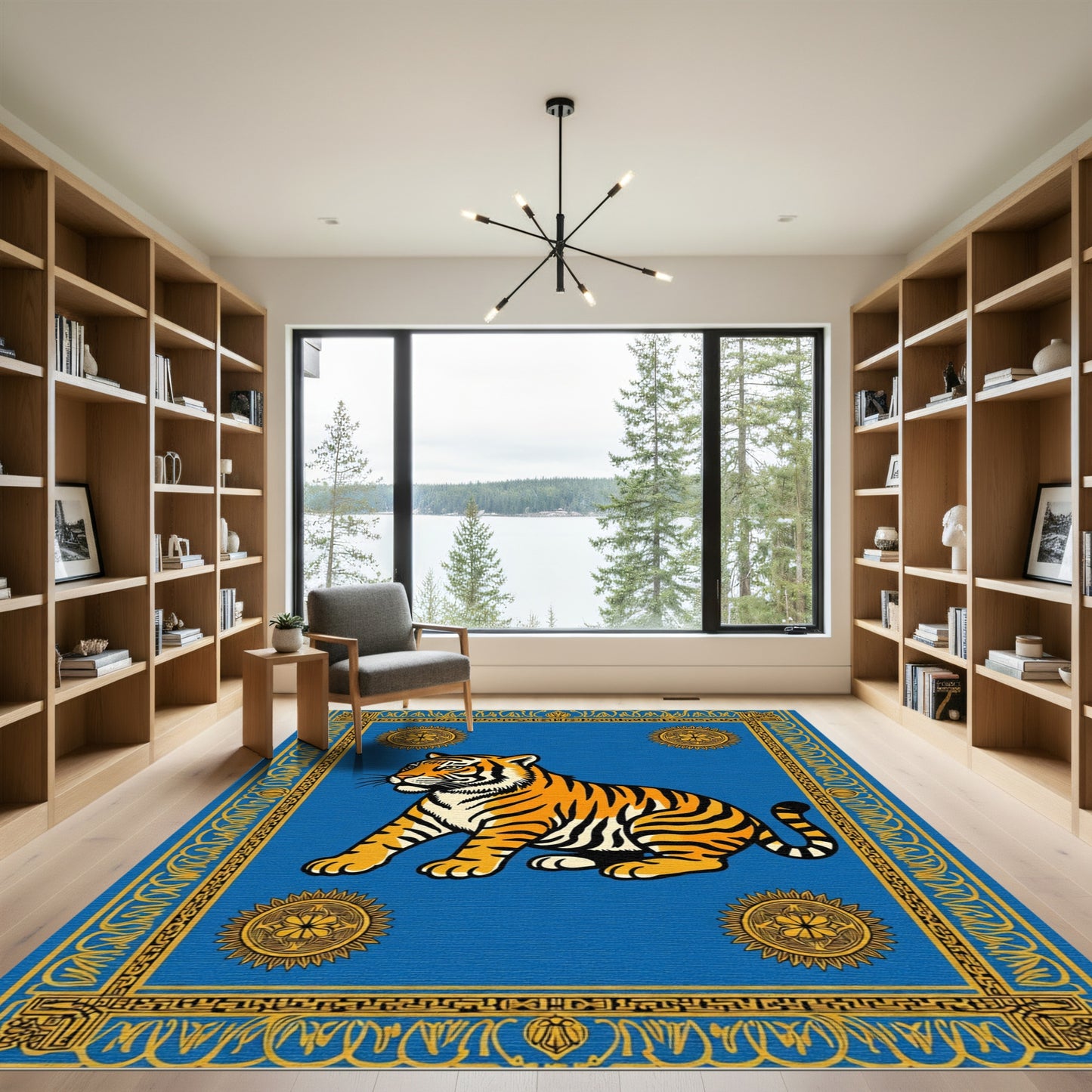 Bold Tiger Blue Sunburst Frame Rug