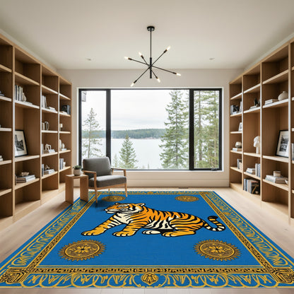 Bold Tiger Blue Sunburst Frame Rug