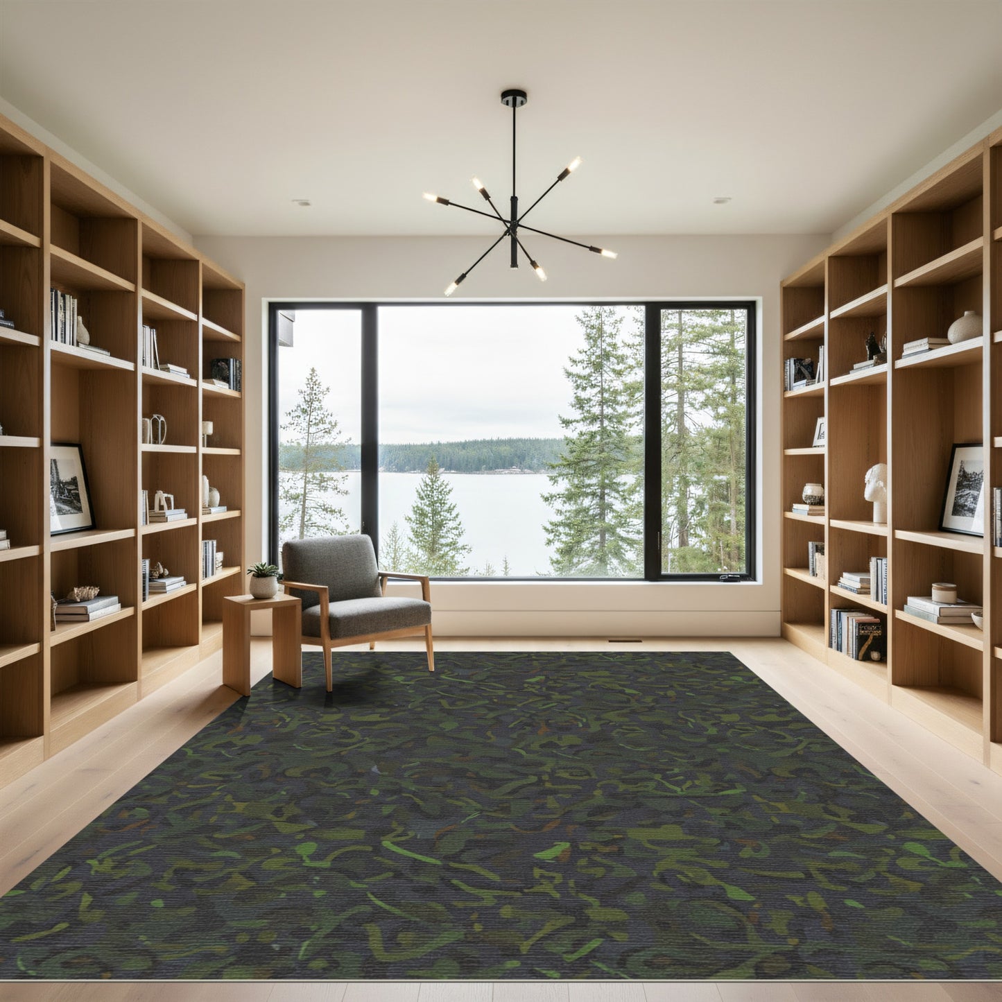 Earthy Green Abstract Camouflage Swirls Rug