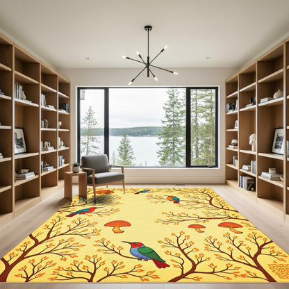 Whimsical Birds and Mushroom Forest Ground Rug