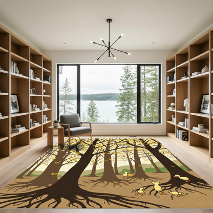 Fall Forest Scene with Animals Rug