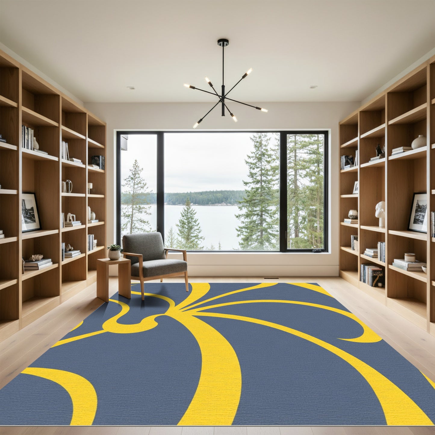 Bold Yellow Swirl Gray Abstract Rug