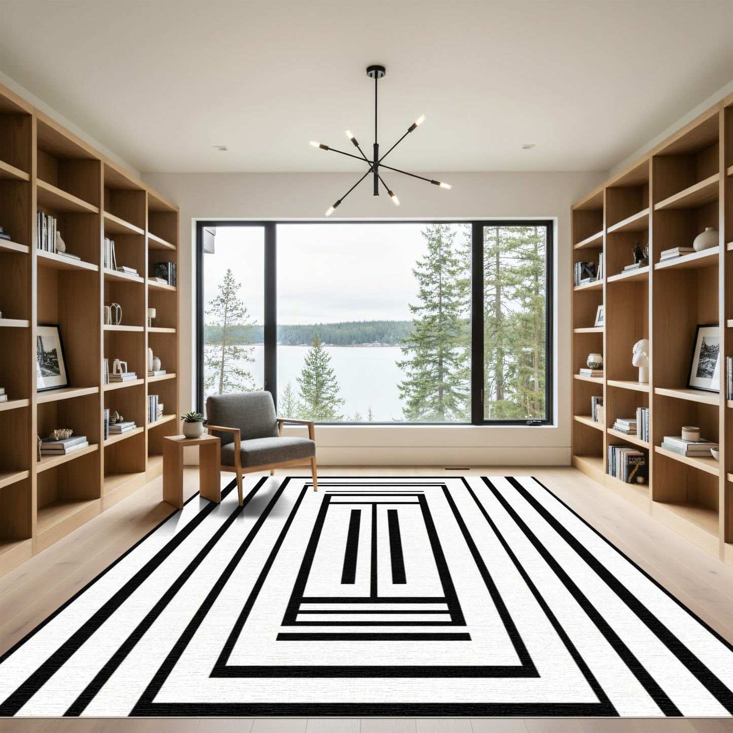 Modern Black White Optical Illusion Stripes Rug
