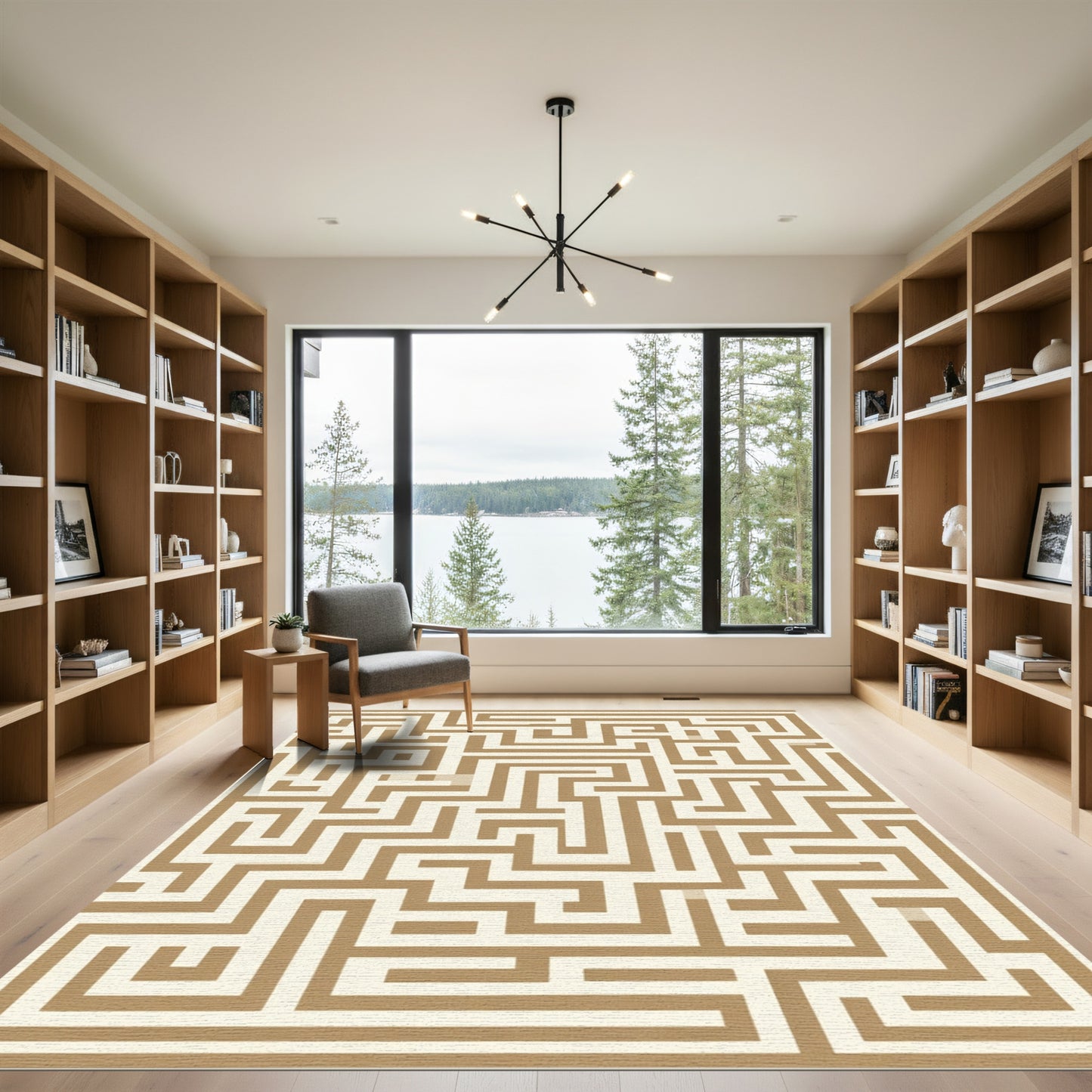 Golden Beige Maze Geometric Rug