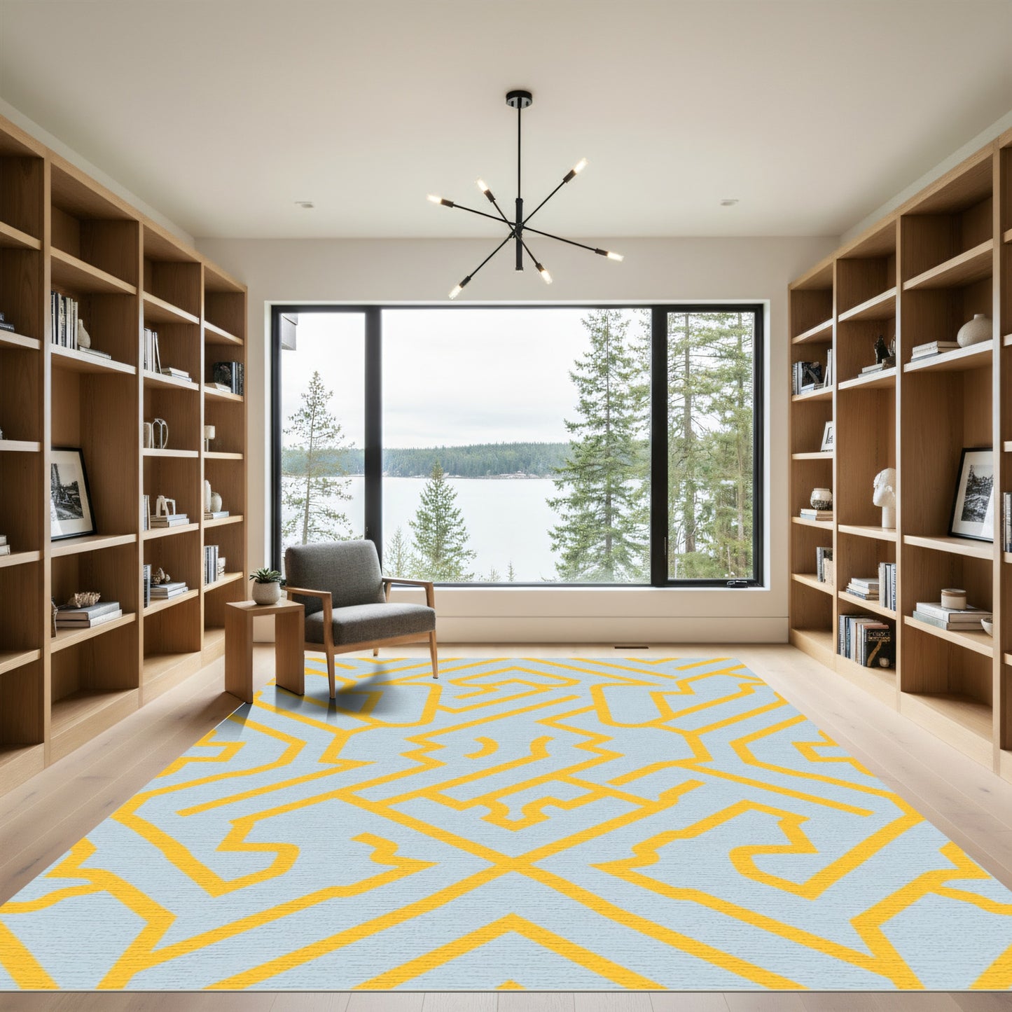 Abstract Yellow Geometric Labyrinth Rug