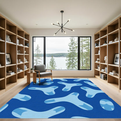 Abstract Blue Y Shape Composition Rug