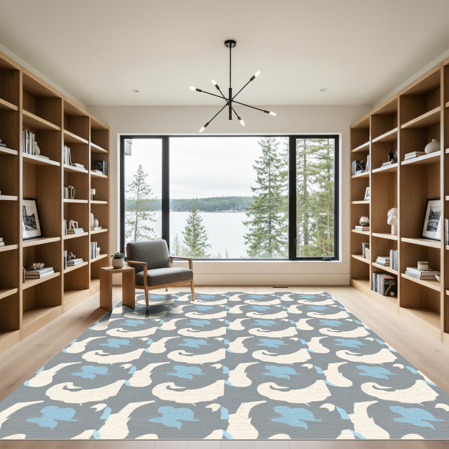 Modern Gray Blue Abstract Swirl Rug