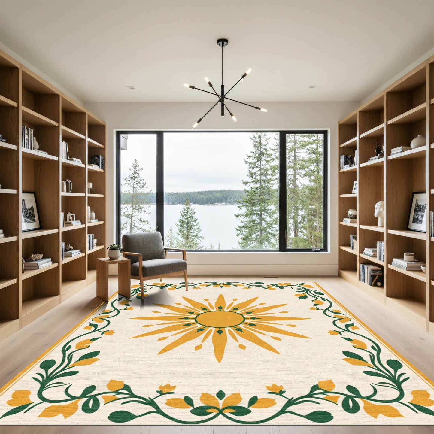 Golden Sun Floral Garland Border Rug