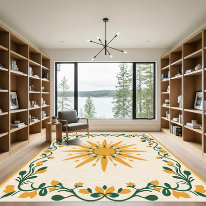 Golden Sun Floral Garland Border Rug