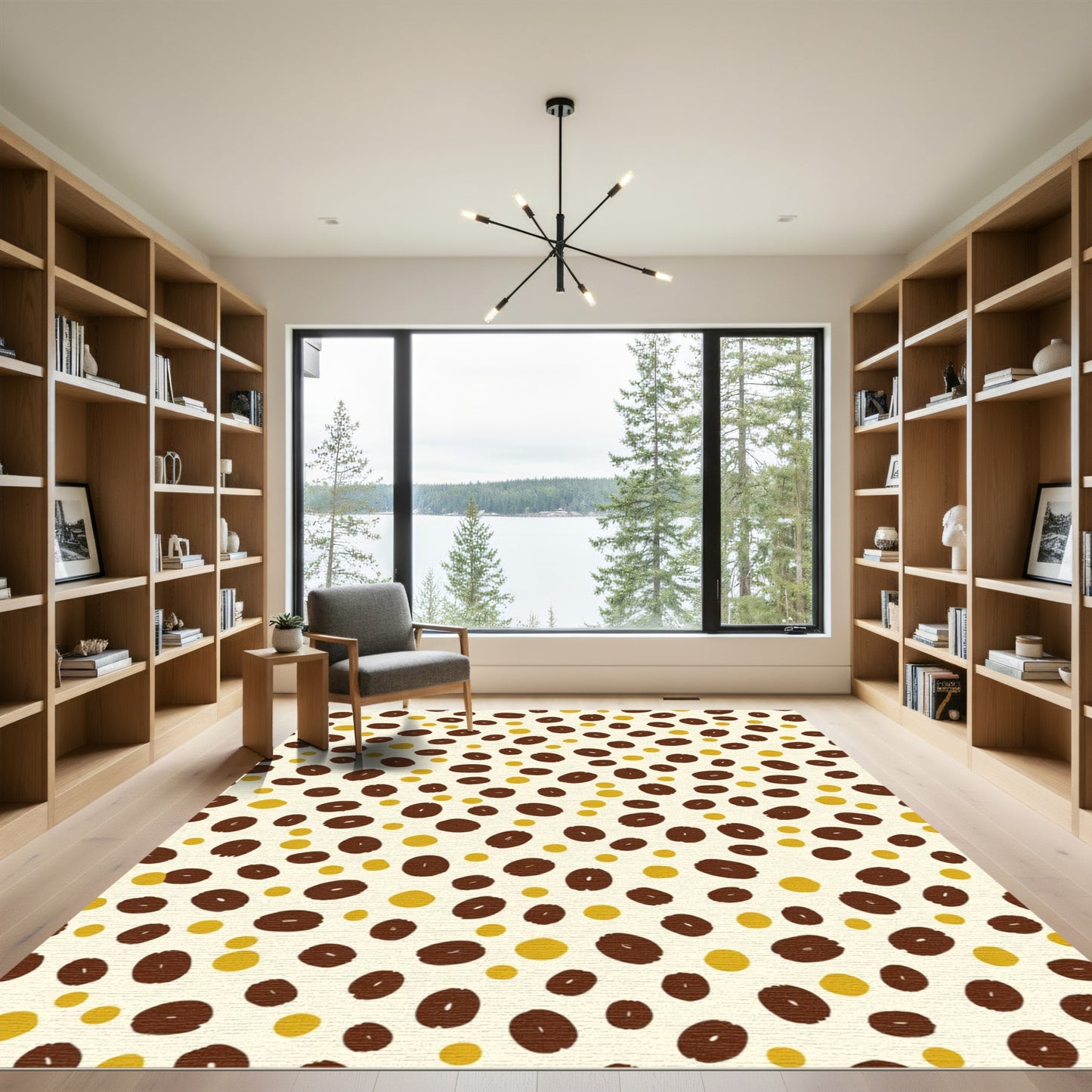 Brown Yellow Scattered Bean Shapes Rug