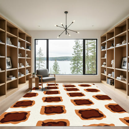 Warm Brown And Cream Abstract Squares Rug