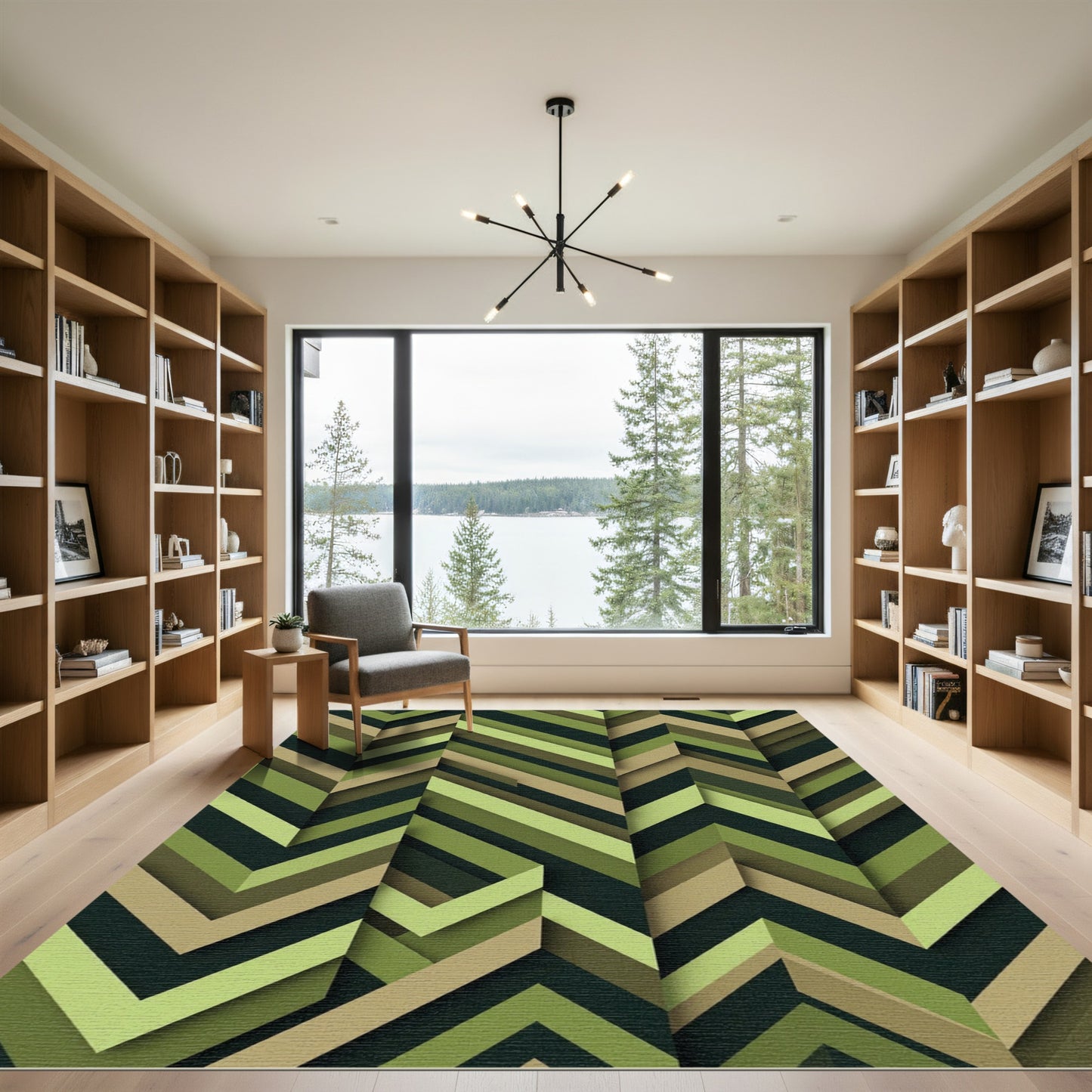 Olive Green Chevron Stripe Abstract Rug