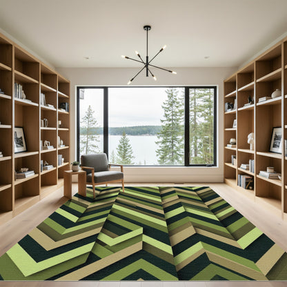 Olive Green Chevron Stripe Abstract Rug