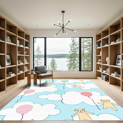 Playful Bears Floating Among Colorful Balloons Rug