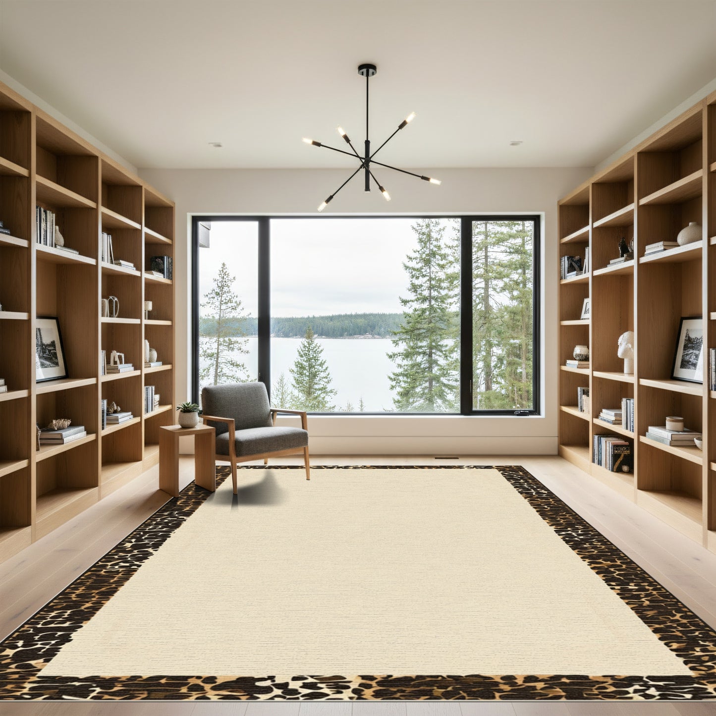 Leopard Print Cream Border Rug