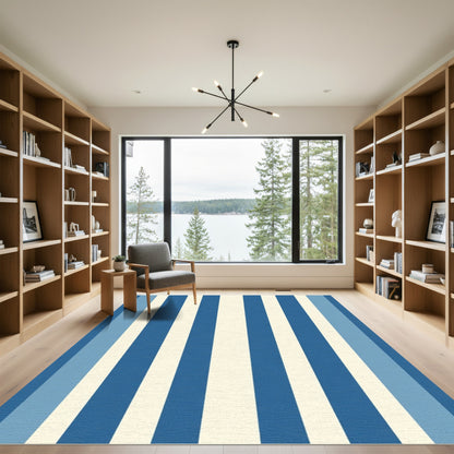 Coastal Blue Cream Pinstripe Rug