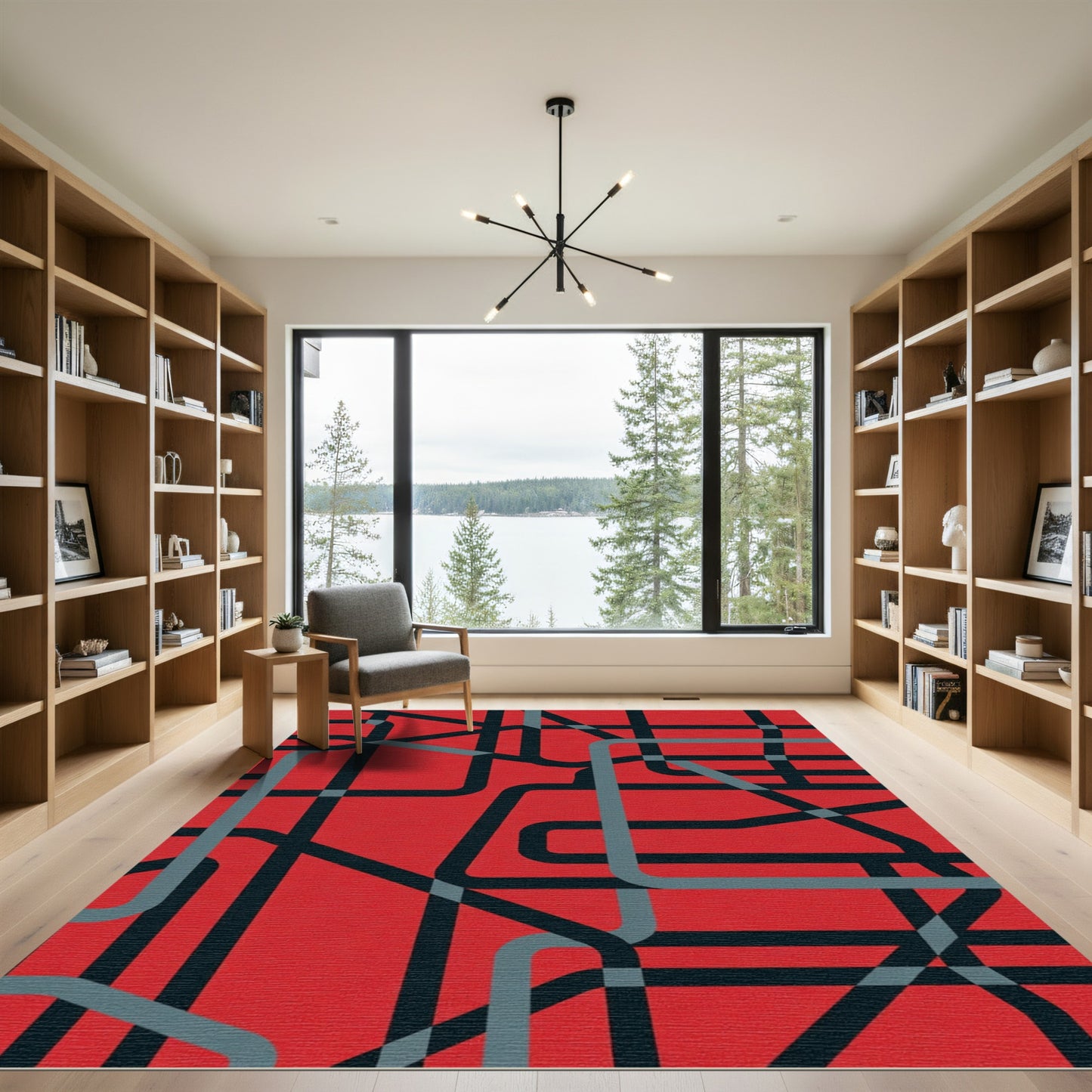 Red Abstract Intersecting Lines Rug