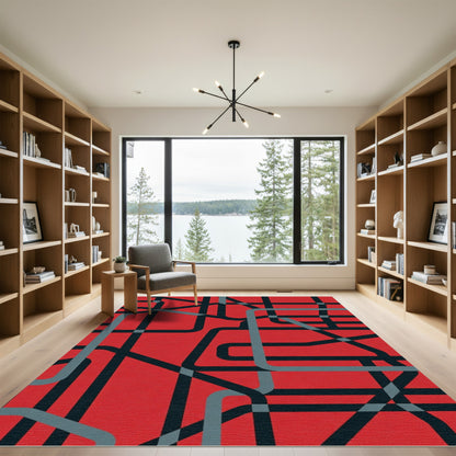 Red Abstract Intersecting Lines Rug