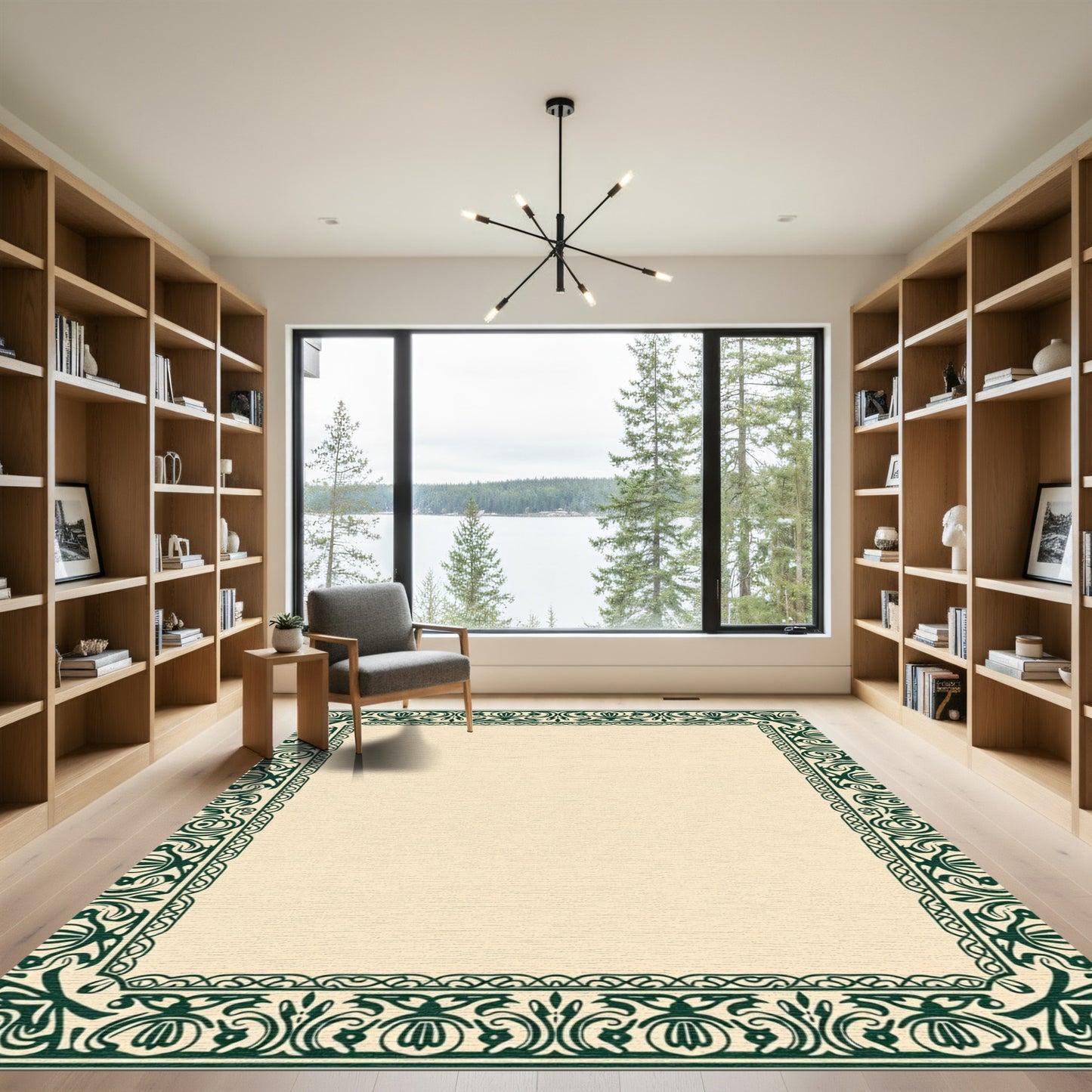 Deep Emerald Arabesque Border Accent Rug