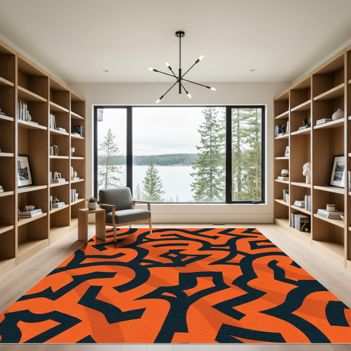 Bold Orange Abstract Interlocking Waves Rug